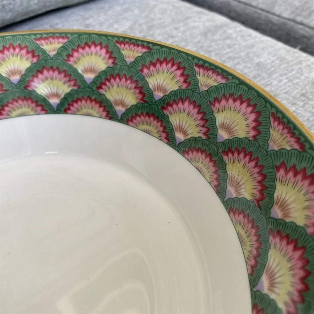 Muirfield Vegetable Serving Bowl Green and Pink Fan Bernardin Kimberly McSparran